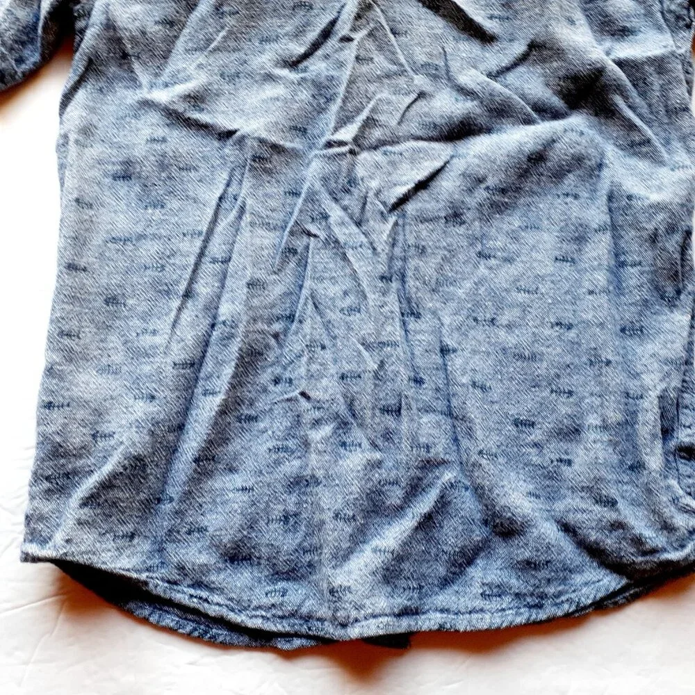 Old Navy Boys Shirt Button Down Blue Linen Blend Fish Short Sleeve Large 10-12